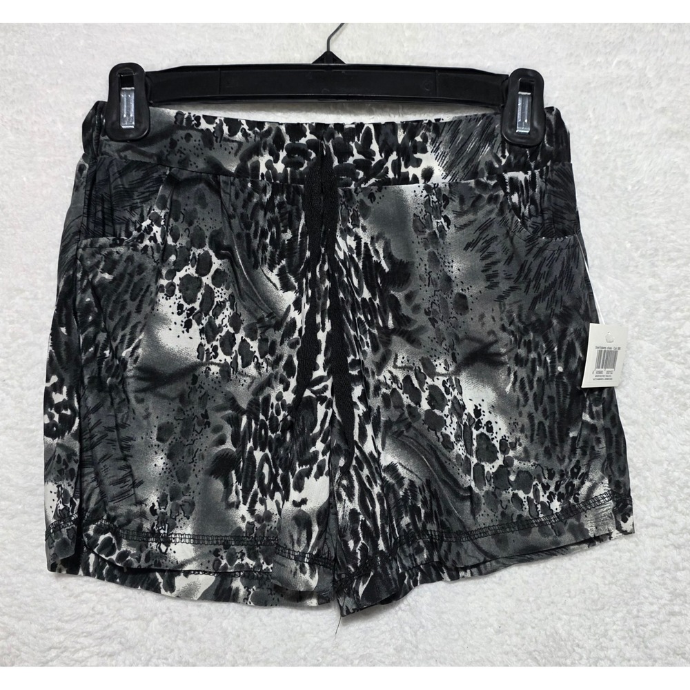 Women's Animal Print Shorts Black White Grey Elastic Drawstring Pockets S